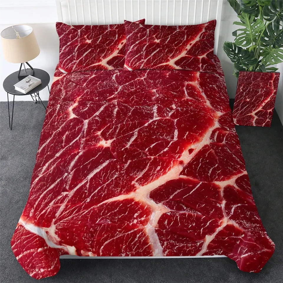 

Food Beef Bedding Set 3D Fresh Meat Duvet Cover King/Queen Size Delicious Seafood Sashimi Drumstick Steak Realistic Quilt Cover