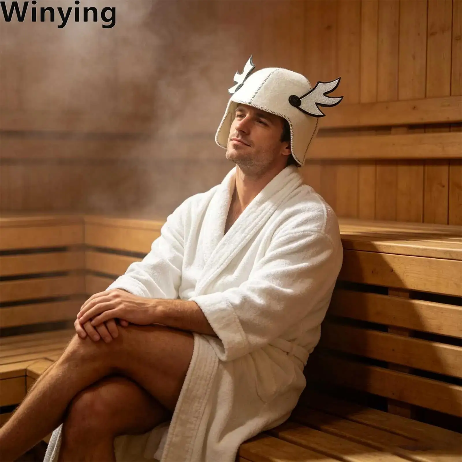 White Men Women Wing-shaped Sauna Hat Heat-insulating Felt Bath Cap for Steam Room Spa Casual Daily Life