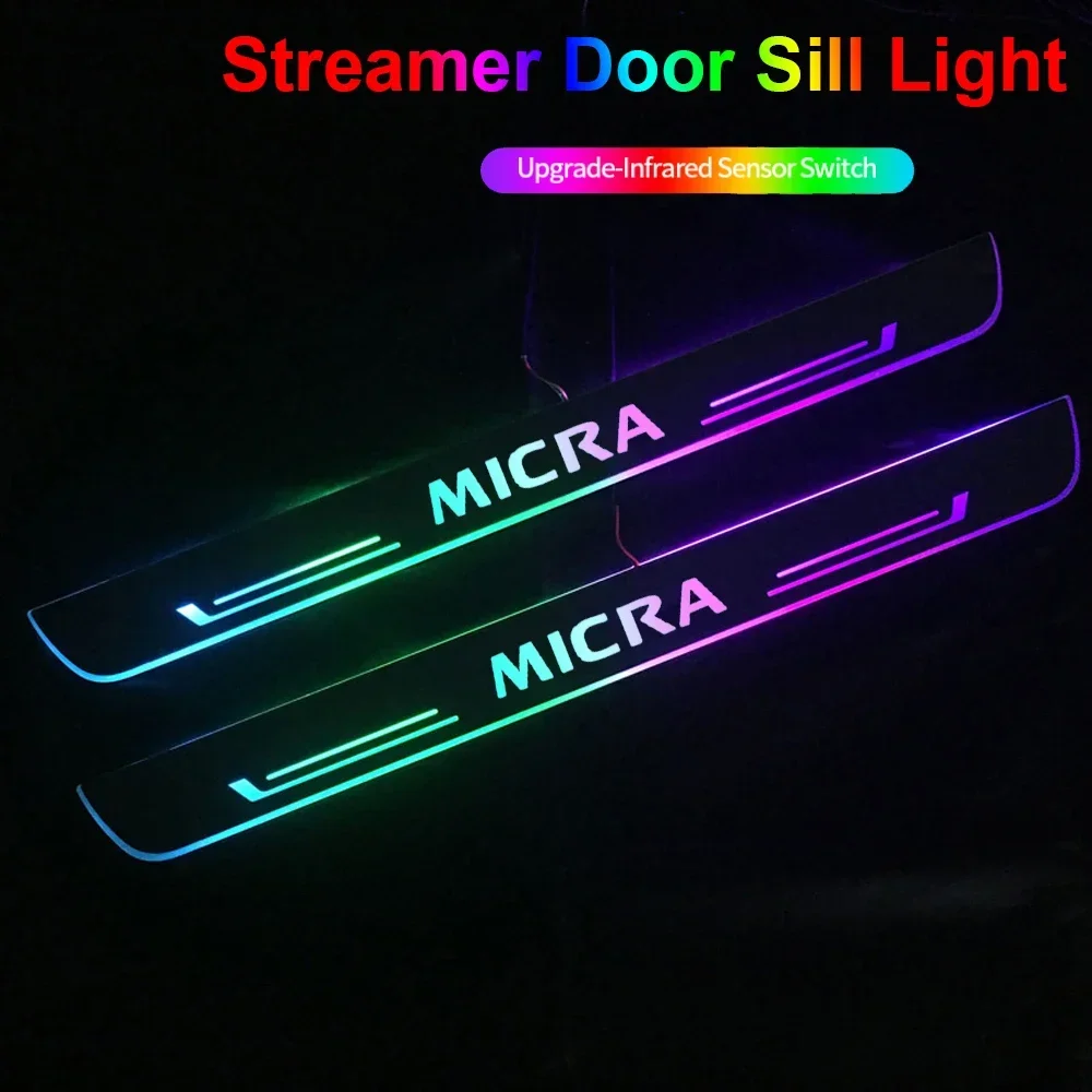 USB Power LED Auto Welcome Pedal Streamer Lamp For Nissan Micra Wireless Car Front Rear Threshold Plate Light Decoration