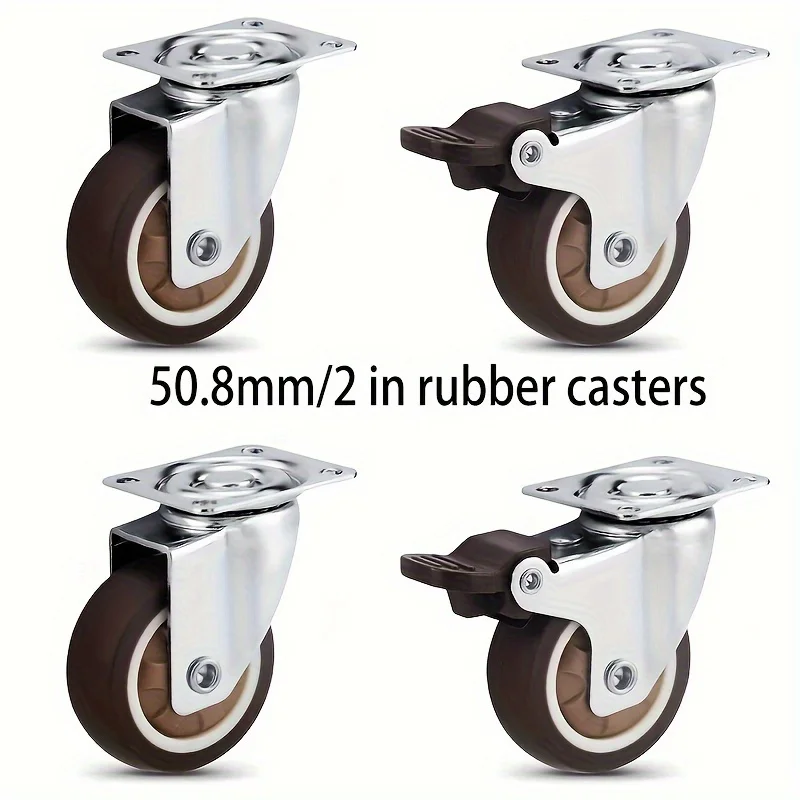 2 Inch Swivel Caster Wheels 4Pcs Rubber Furniture Casters With Brake Lock For Cabinet Crib Heavy Duty Easy Install