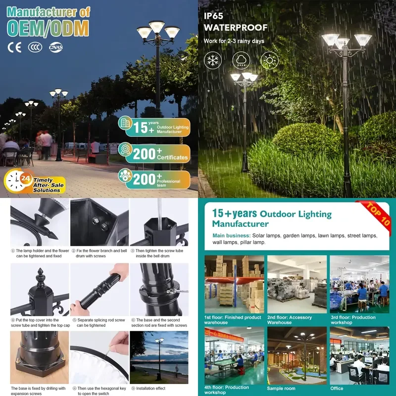 

【CHIMU HOME】 Solar Walkway Light for Outdoor IP65 Waterproof Garden Use with 2.6m Aluminum Pole 10W 15W Solar Post Top Light