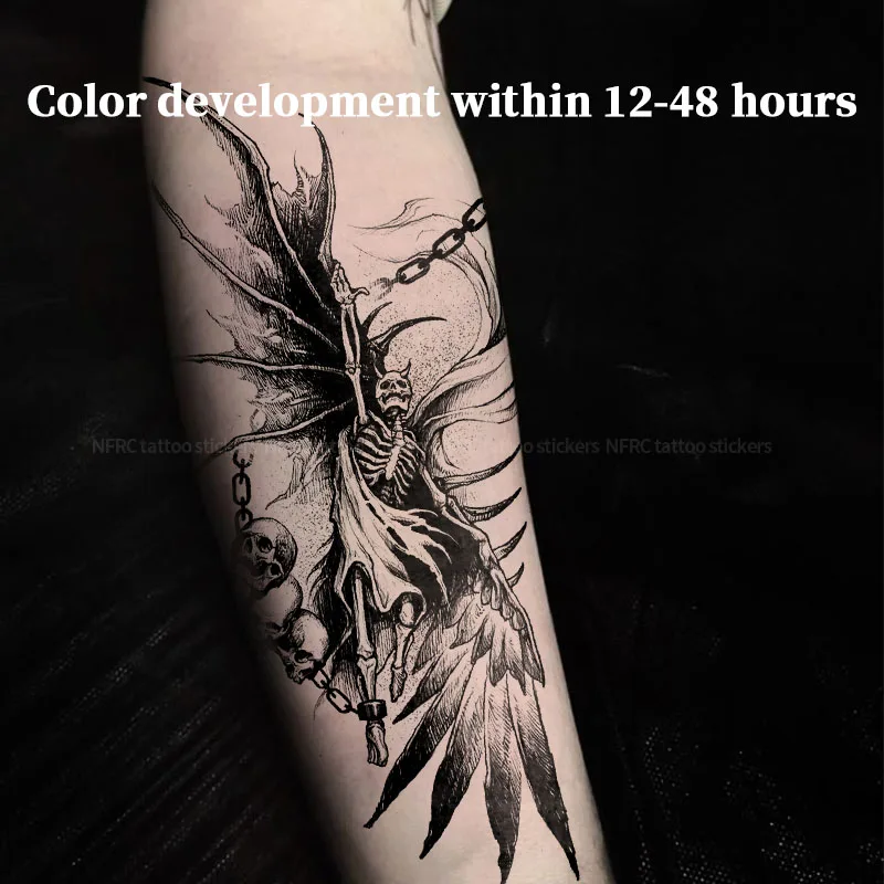 Temporary Tattoos Fake Tattoo Vintage Gothic Skeleton Reaper Herbal Juice Sticker Fancy Toys for the Best Adolescents Stickers