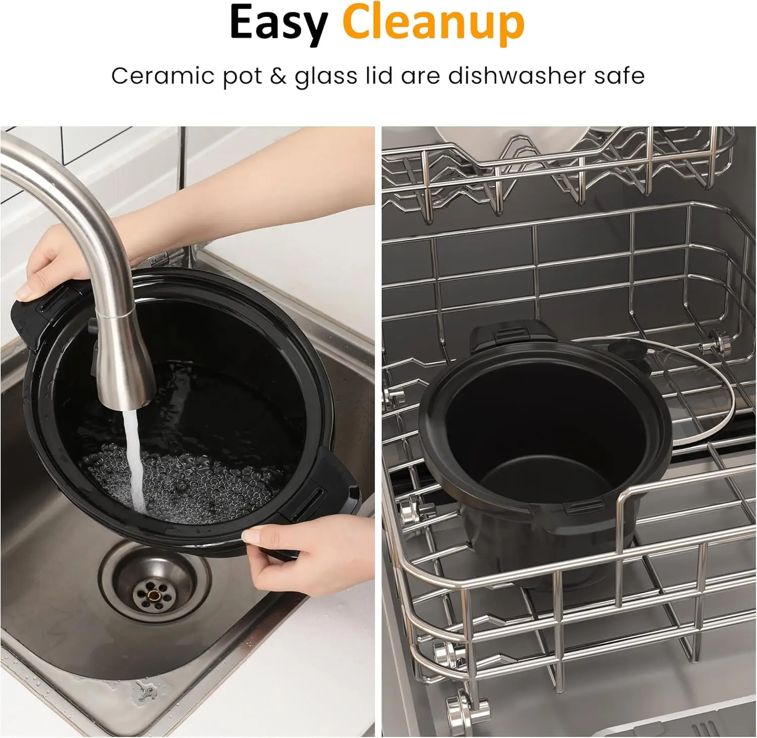 طباخ بطيء قابل للبرمجة 4QT مع غطاء قفل، وعاء سيراميك قابل للإزالة، 3 إعدادات للتدفئة ومؤقت، آمن للاستخدام في غسالة الأطباق، ستانلس ستيل