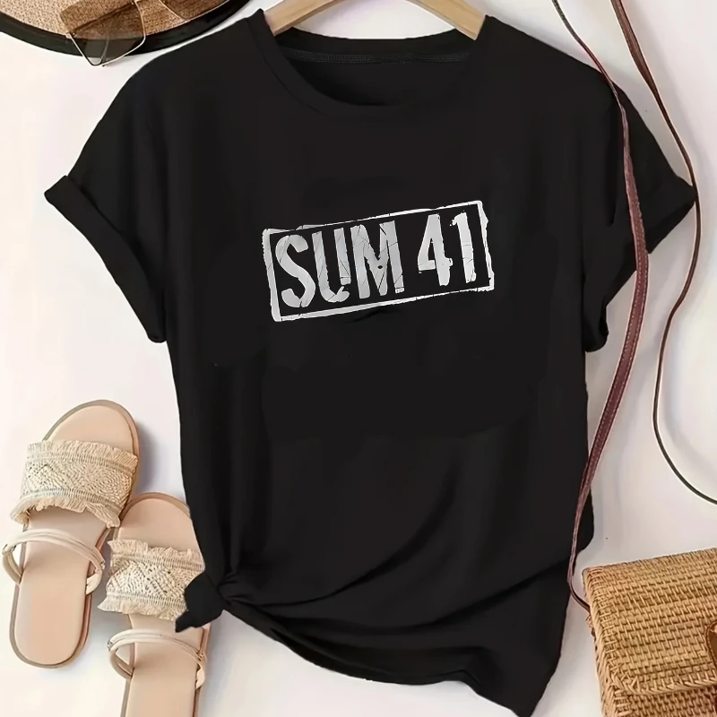 

2025 Женская футболка с логотипом SUM 41, футболка в викторианском стиле с принтом группы, черная футболка с круглым вырезом в стиле рок, повседневный топ с короткими рукавами