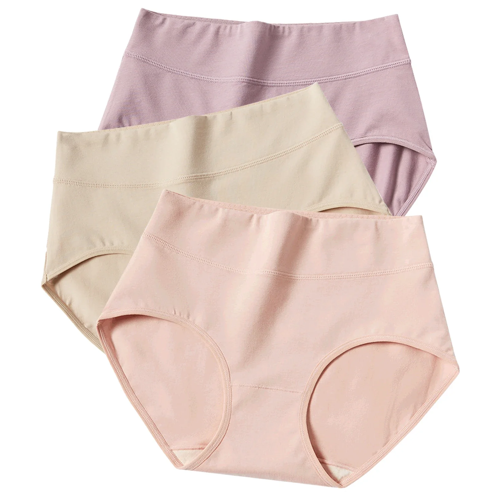 3pcs/Set Women's High Waisted Cotton Briefs Female Panty Soft Girls' Underpants Comfortable Soft Breathable Elastic Underwear