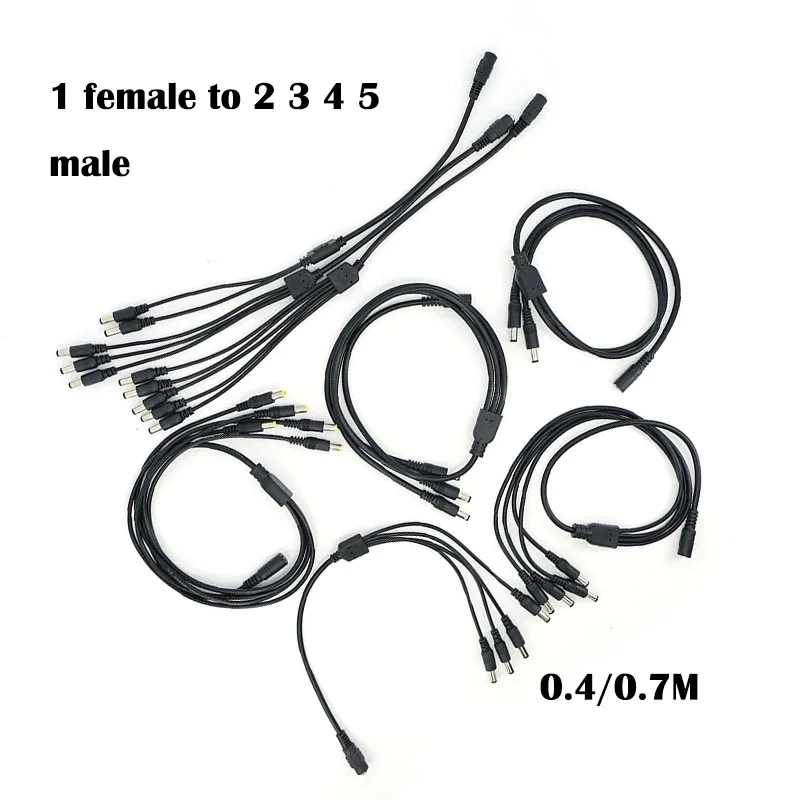 

22/18awg 0.4/0.7M DC 1 Female to 2 3 4 5 way Male connector Power Supply Splitter Plug adapter Cable cord 5.5x2.1mm for strip