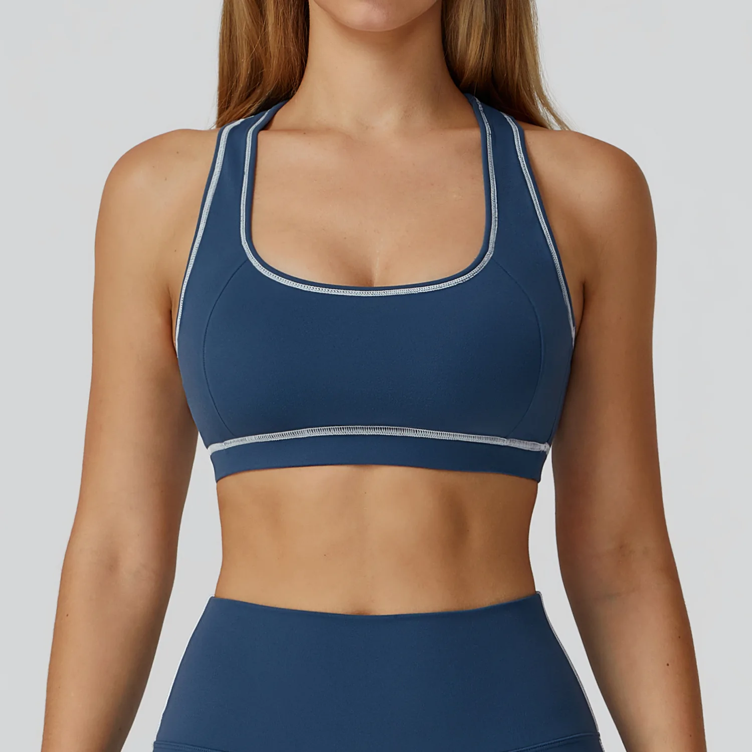 Summer Women Color block Gym Sports Bra Sexy Backless Knitted Bra with Chest Cushion Halter Bra Yoga Fitness Top Sport Underwear