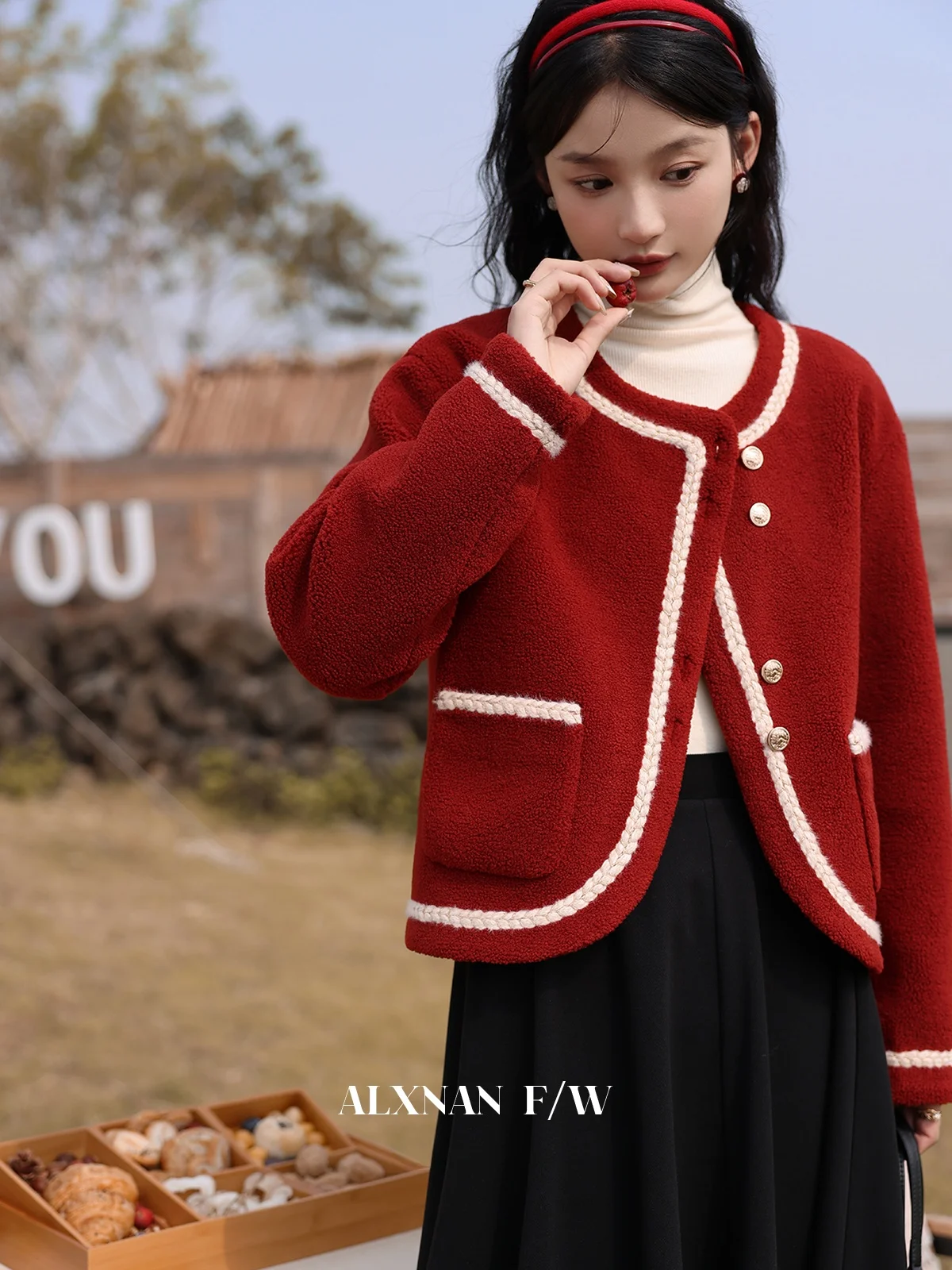 Ele Lamb Fur Jaet Women's Faionable Aosphere Small Fraance Sle Autumn Winter Straight Tube Sweet Sle Coat