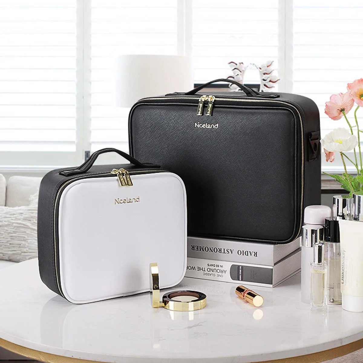 High-End Full-Screen Spiegel Make-Up Tas Dames Draagbare Make-Up Case Draagbare Grote Capaciteit Huidverzorging Cosmetica Opbergtas