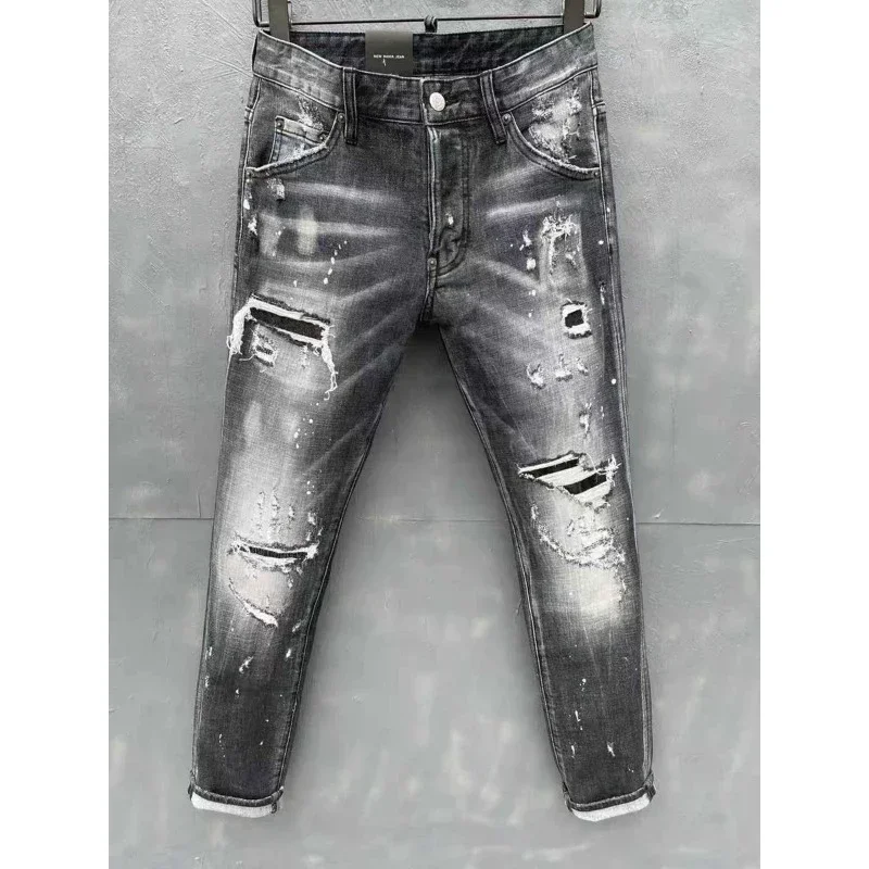 

Hot Black 2025 Trend Dsq2 Fashion Style Vintage Jeans Men's Zipper Decoration Alphanumeric Pattern Slim ICON Pants 44-54 Top