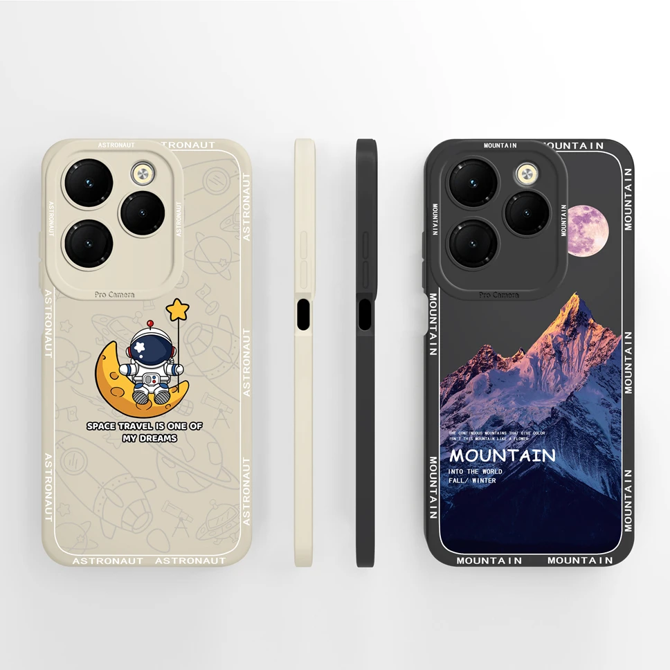 Phone Case For Tecno Spark 20 Pro Plus 4G Pretty Mountain Astronaut Liquid Silicone Anti Slip Premium Protection Back Cover Capa