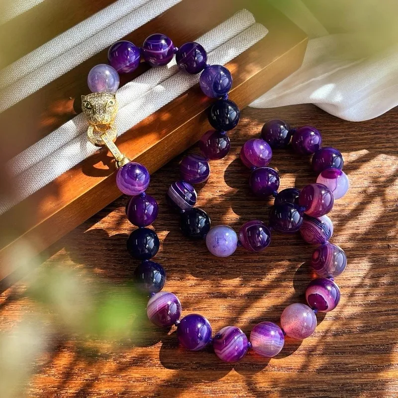 12mm large-bead, multi-colored natural chalcedony necklace a unique and stylish new design for women