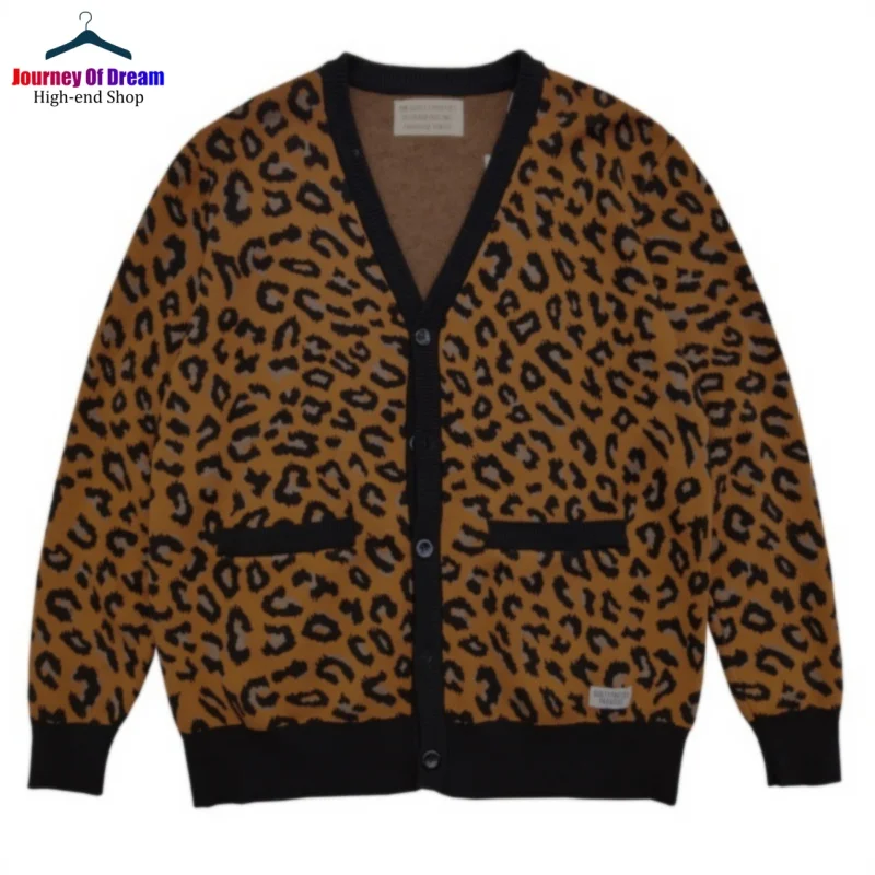 Trend High Street Leopard Print Cotton V-Neck Knit Cardigan Men\'s Women\'s Best Quality Casual Sweater