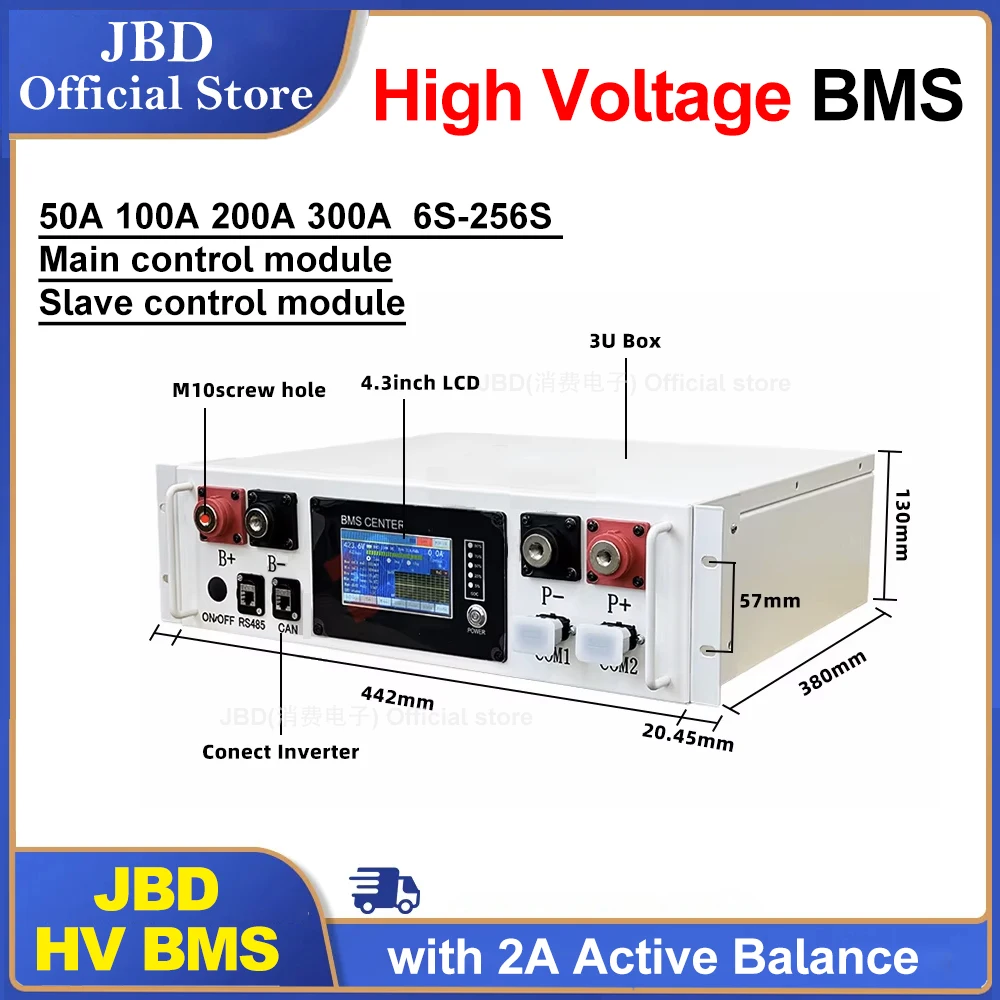 

JBD HV DIY BMS 2A Active Balance 6S-256S 100A 200A 300A Battery Management System 96S 128S Master Slave LiFePO4 High Voltage BMS