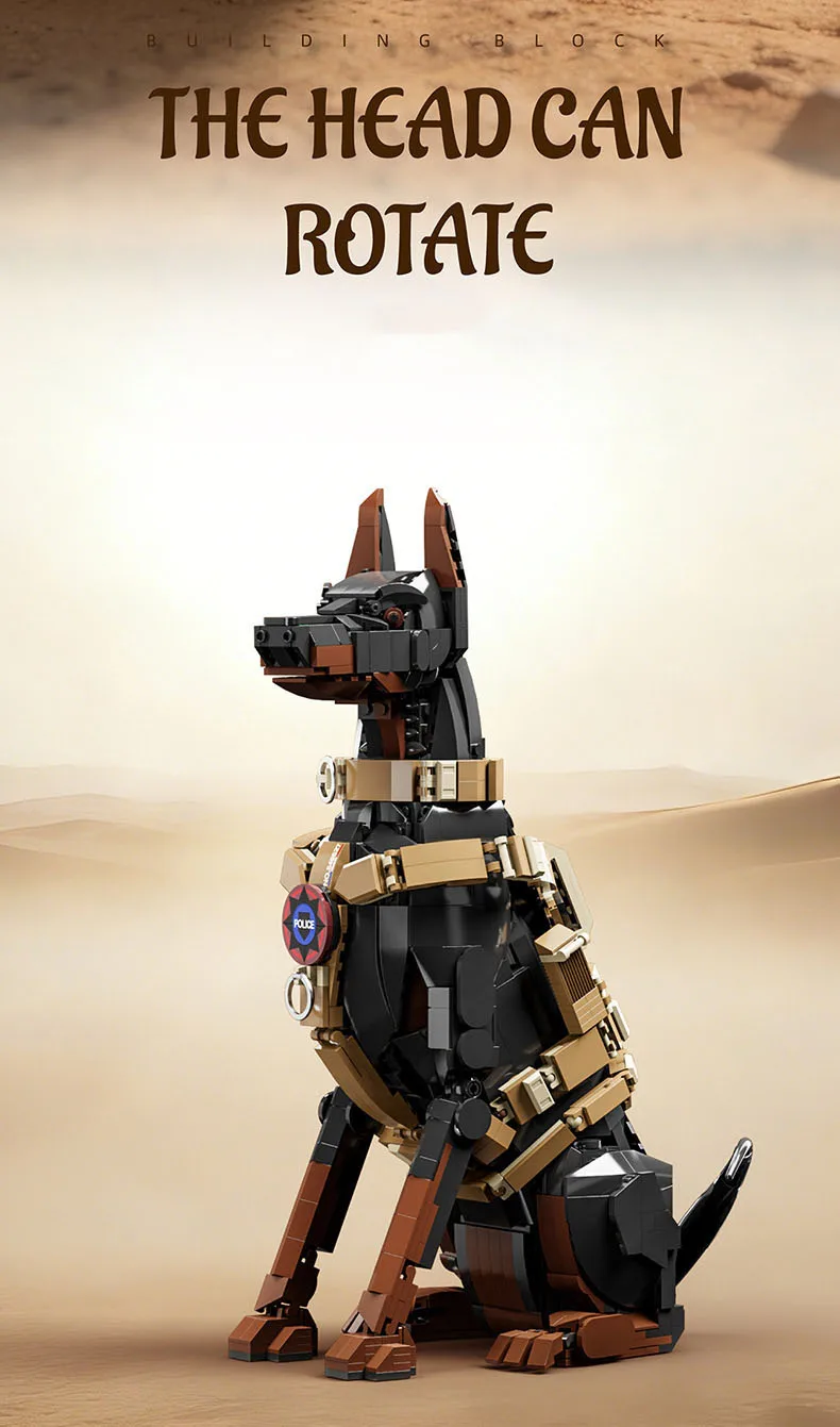 Idea Animals Baustein-Sets: Funktionierendes Polizeihund-Modell, Lehrreiches Spielzeug, Bausteine, Dobermann-Schreibtischdekoration als Geschenk – Detail 4