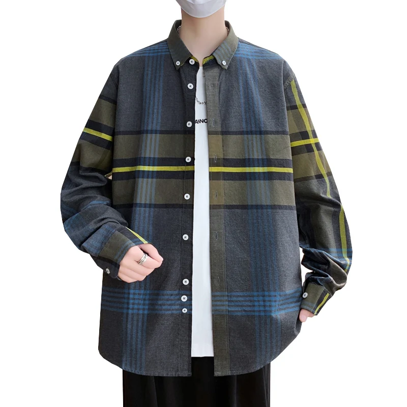 

Men's Trendy Long Sleeve Shirt Spring Summer 100% Cotton Lightweight Breathable Casual Plaid Shirt Minimalist Style Utility Wear