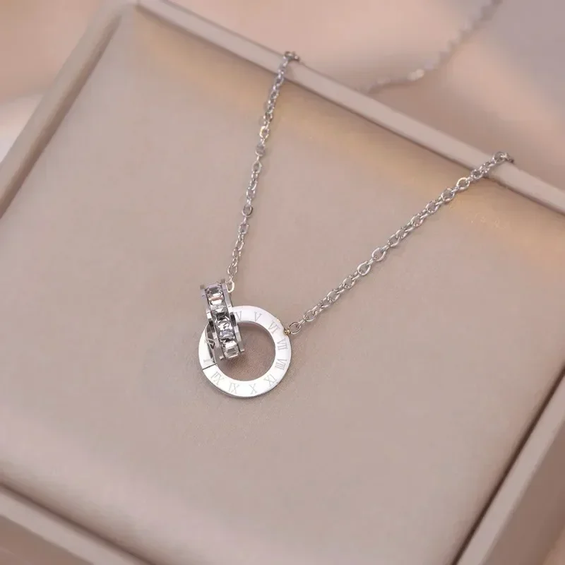 Classic Design Famous Brand Roman Numerals Pendant Necklace for Woman Titanium Steel Woman Necklace Luxury Jewelry Female