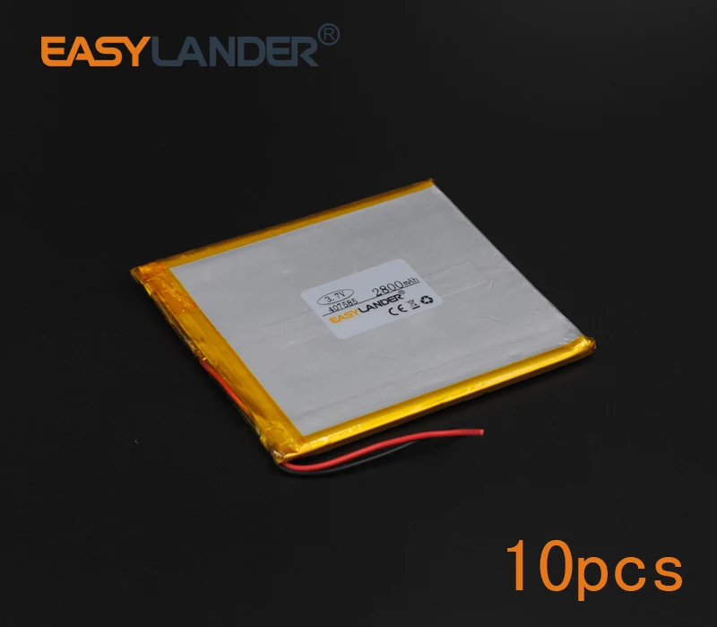 

10pcs/Lot 3.7V 2800mAh 407585 Polymer Li-ion Battery For Tablet PC iPAQ E-Book Portable DVD Consumer electronics safety lamp