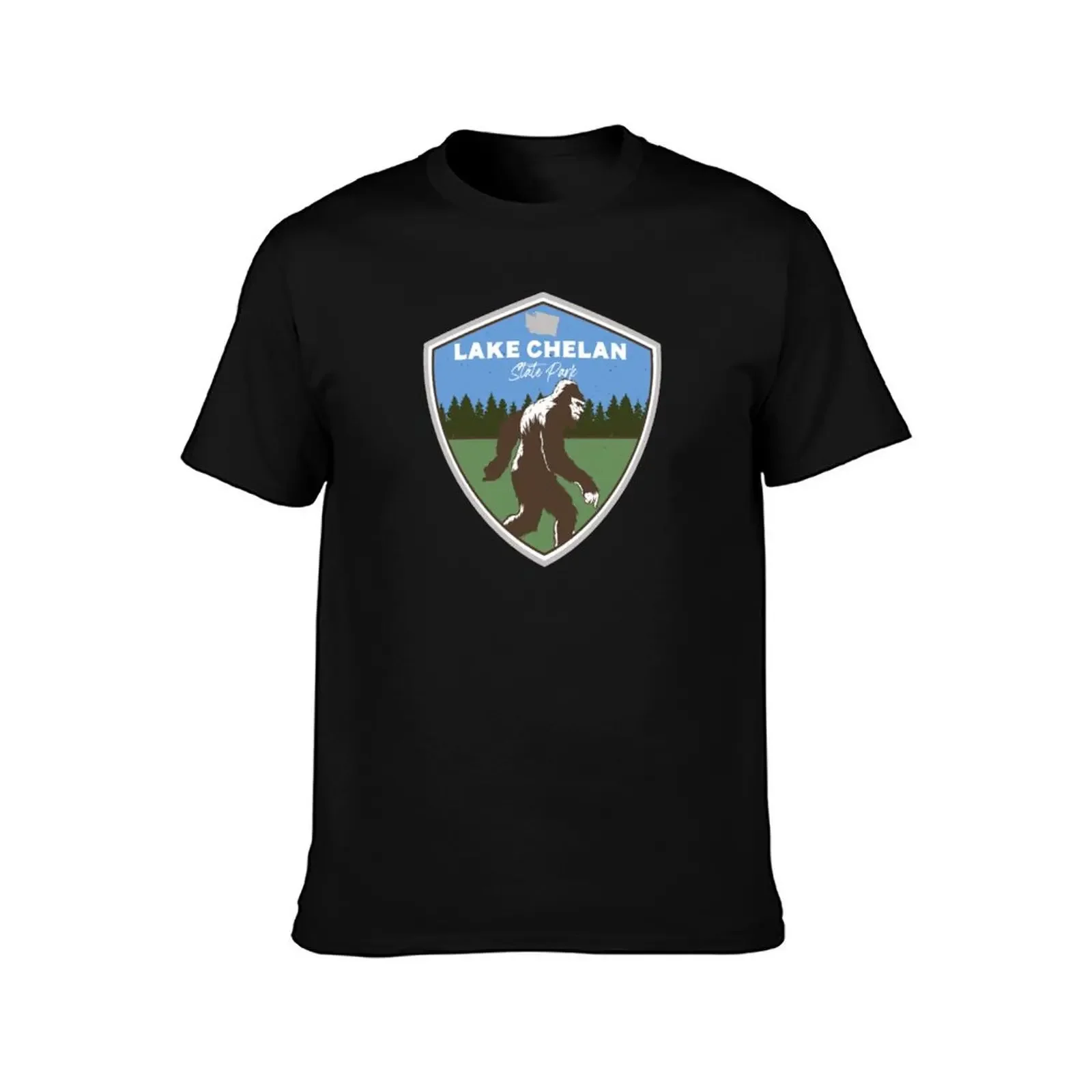 Lake Chelan State Park Washington WA Bigfoot Sightings Badge T-Shirt Clothing plus sizes men t shirts high quality