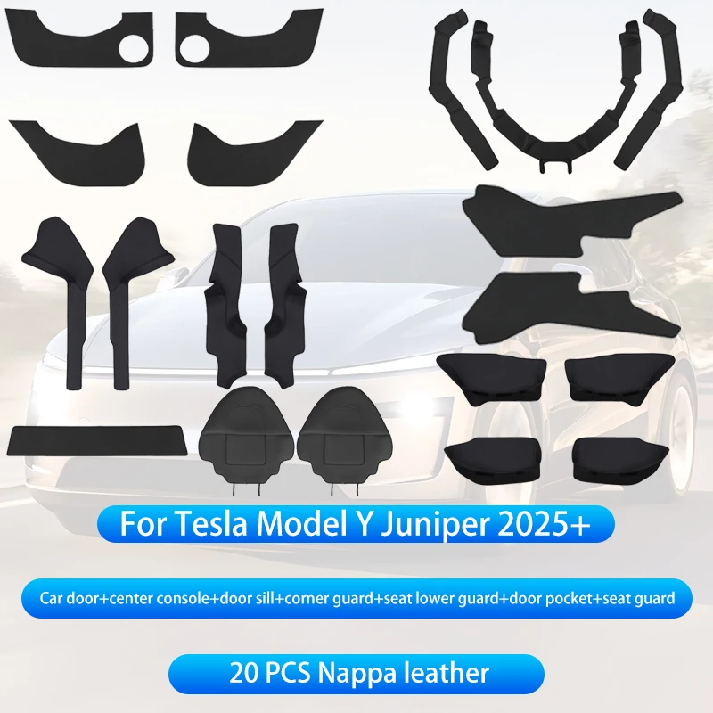 Voor Tesla Model Y Juniper 2025 + Middenconsole Twee Zijpaneel Anti Kick Pad Protector Lederen Sticker Voet Cover Auto accessoires