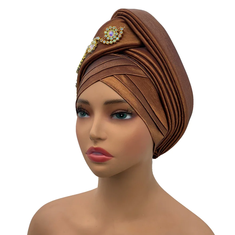 African Auto Gele Headtie Diamonds Turban Cap for Women Wedding Party Headwear Hat Turbante Mujer African Lady Head Wraps