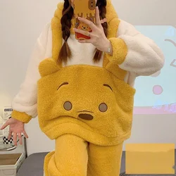 Disney Winnie The Pooh Women Winter Coral Fleece Sleepwear Cute Design Thicken Warm Pajamas Sweet Soft Y2k Girl New Home Clothes