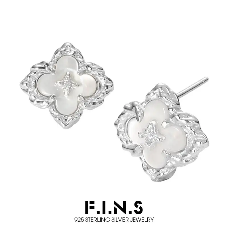 

Оригинальные эстетичные серьги-гвоздики F.I.N.S из стерлингового серебра S925 с четырехлистным клевером, нерегулярной формы, в виде ракушки, для пирсинга ушей, изысканные ювелирные украшения, подарки