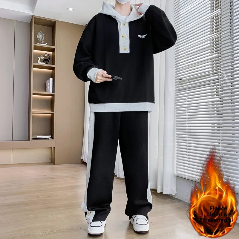 

Thiened Set Autumn Winter Loose Cotton Jaet Casual Faion Youth Long Sve Polyester Fiber Sports Suit for Teens