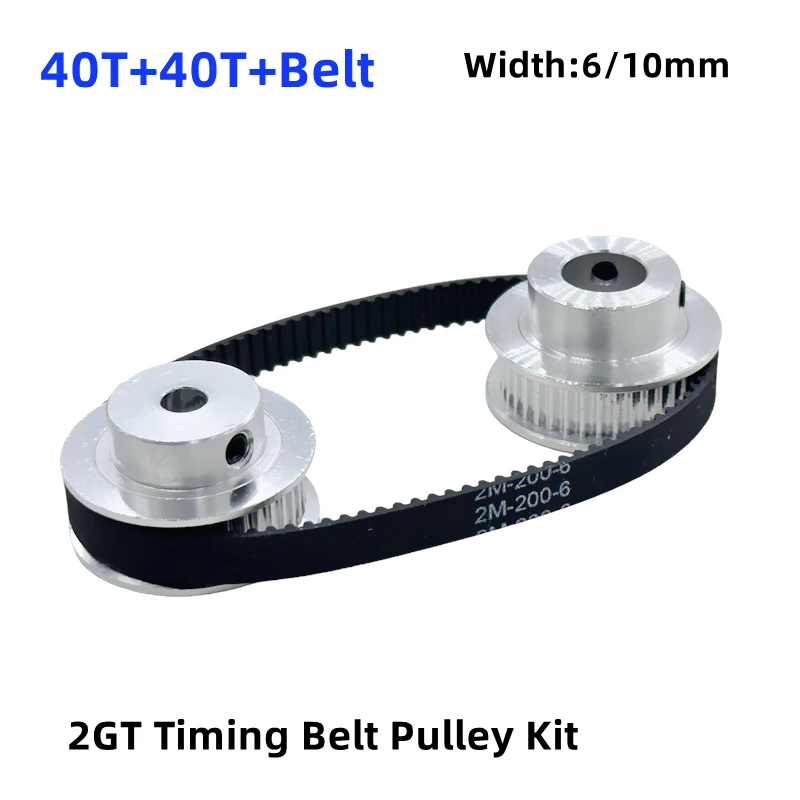 2GT 2M 40Teeth GT2 40T Timing Belt Pulley Set Bore 5~12mm Belt Width 6/10mm Tensioning Wheel Synchronou Pulley Belt Kit Rato 1:1