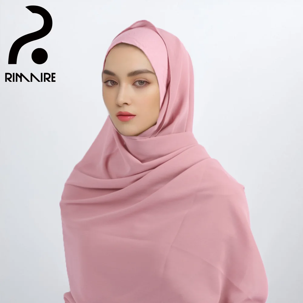 

RIMAIRE 2Pcs/Bag Muslim Pure Color Cotton Inner Hijab and Chiffon Scarf Hijab Elastic Comfortable and Soft Turban Headscarf