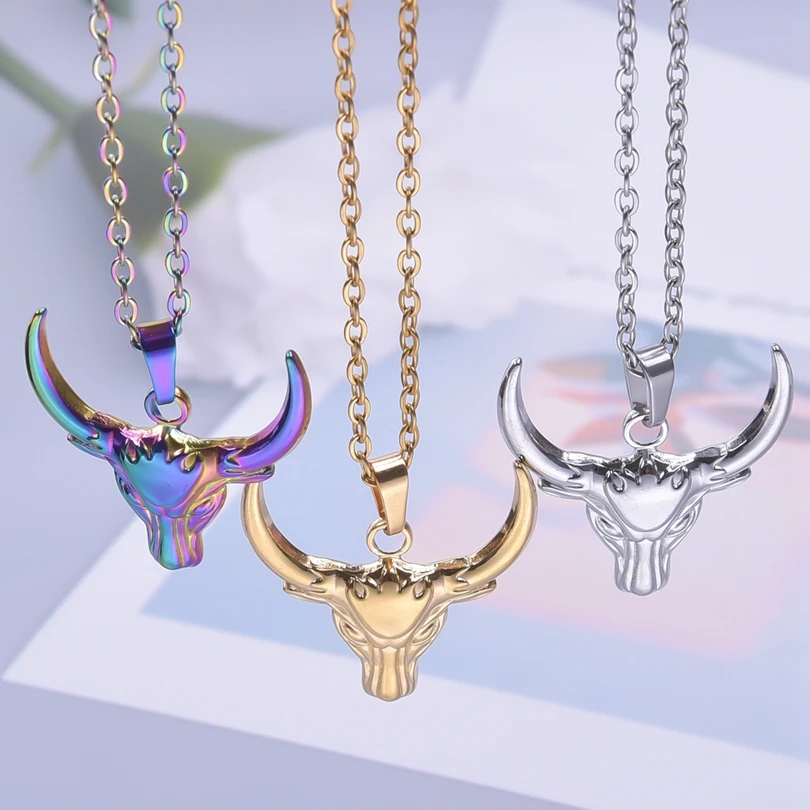 1Pc Vintage Gothic Bull Head Pendant Animal Amulet Necklace Women Men Stainless Steel Mexican Ox Head Necklaces Punk Jewelry