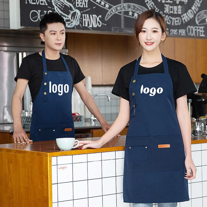 Customized Logo Aprons for Barista Pastry Chef Bartender Waterproof Kitchen Men Women Garden Barbecue Dress Nail Beauty Mandiles