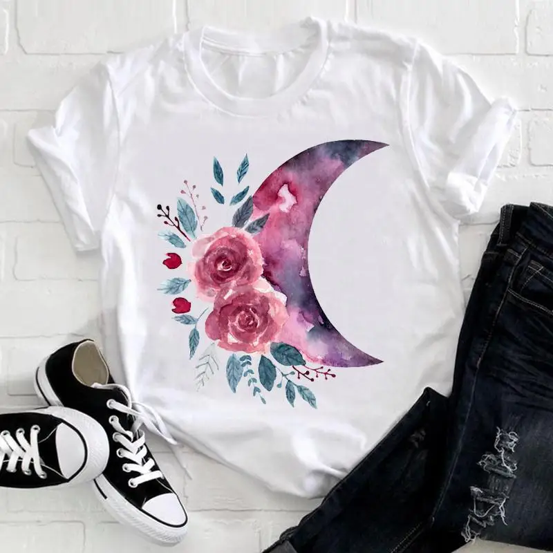 European and American Women's Watercolor Printed Short-sleeved T-shirt Women's Top T-shirt Aesthetic Clothes  Tops Women Clothes