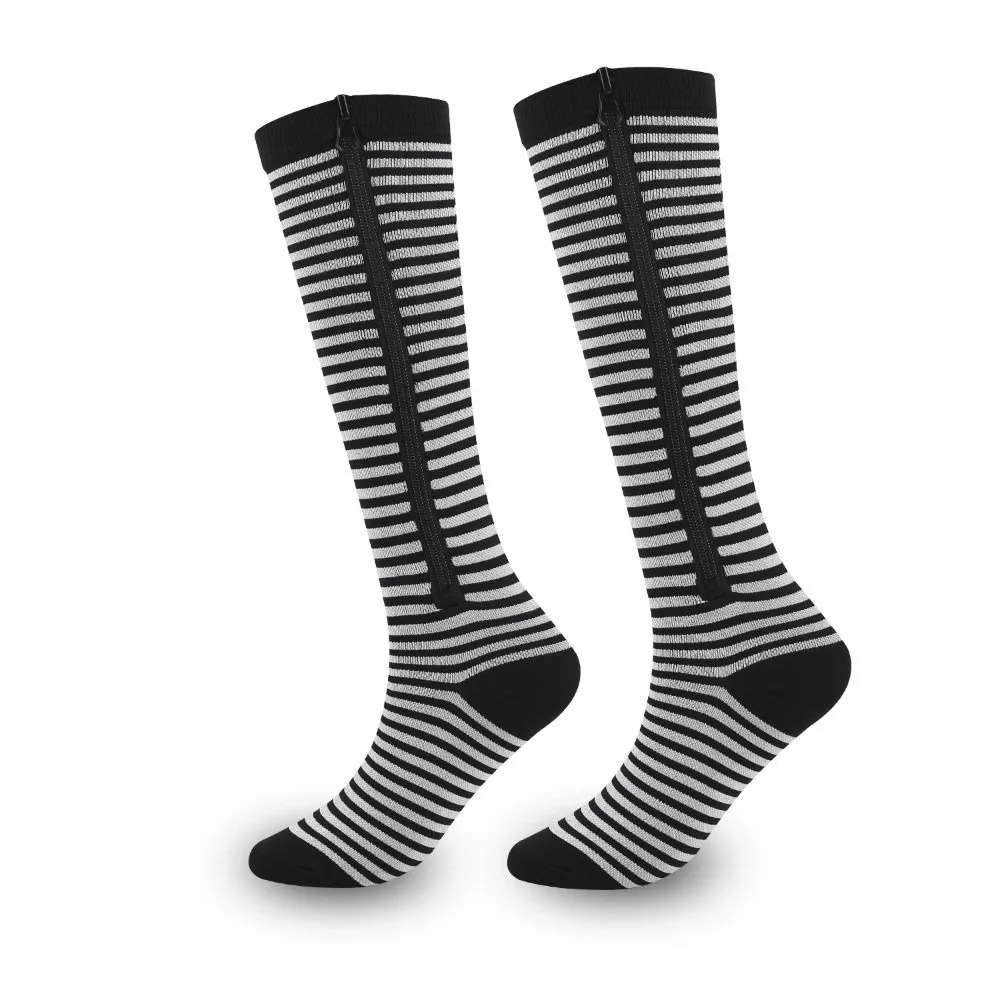 

Retro Stripe Pressure Socks Breathable Elastic Compress Zipper Socks Hosiery Soft Cycling Sports Socks Outdoor Exercise