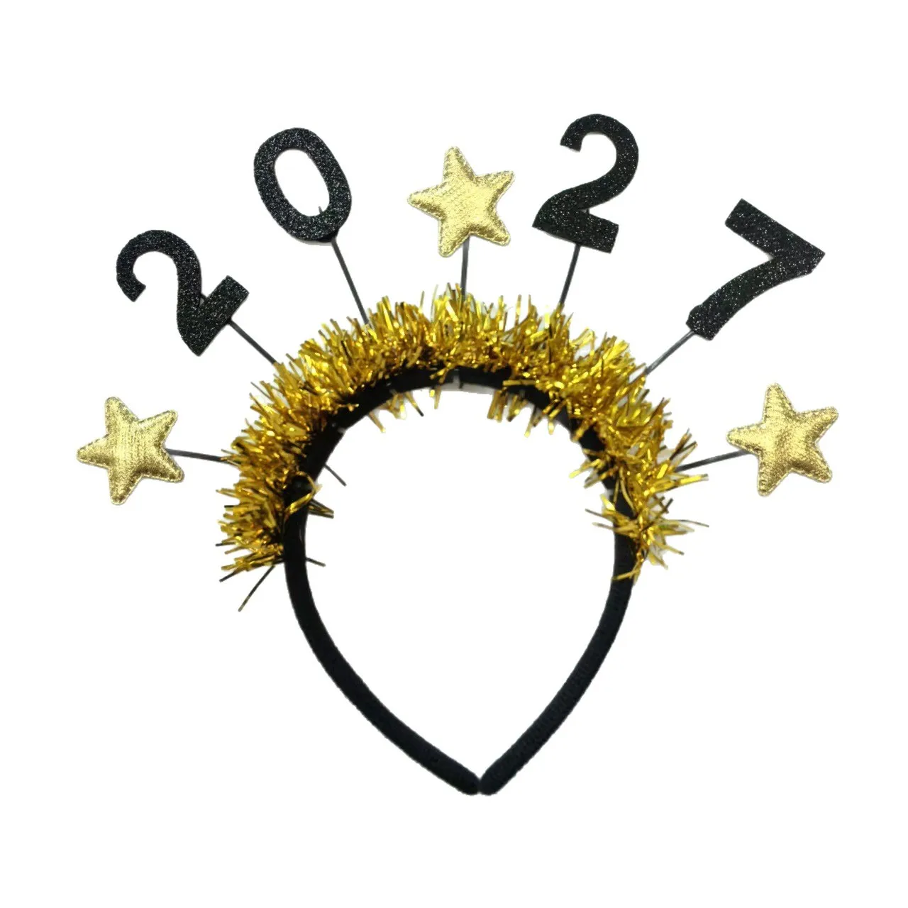 2027 Star Tinsel Headband New Year Eve Celebration Hair Hoop Christmas Holiday Party Fancy Dress Photo Hair Ornament