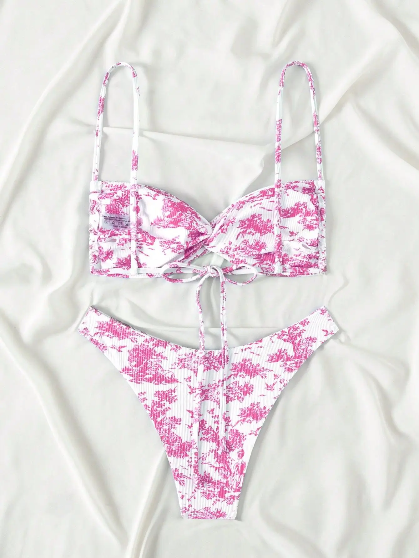 2025 Women's Pink Floral Micro Bikini Set High-End Beach Swimwear with Adjustable Ties Summer Holiday Floral Swimwear Outfits