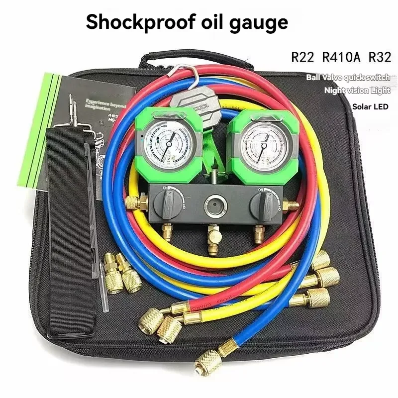Oil-filled Shockproof Manual Dual Gauge Set MG68-4 Air Conditioner Refrigerant Pressure Gauge (Plastic) for Household Outdoor
