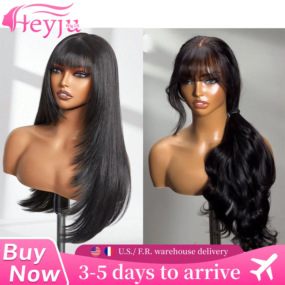 

Накладные парики из натуральных волос 1B Straight Body Wave HD Lace Front, без клея, длинные, 200% плотность, с челкой, поддающиеся обрезке, для чернокожих женщин, для начинающих.