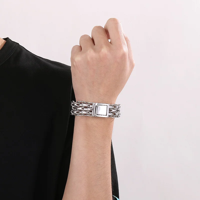Fongten Hip Hop Creative Rough Stainless Steel Men's Bracelet Vacuum Electroplated Double Layer O Chain Fashion Jewelry Gifts