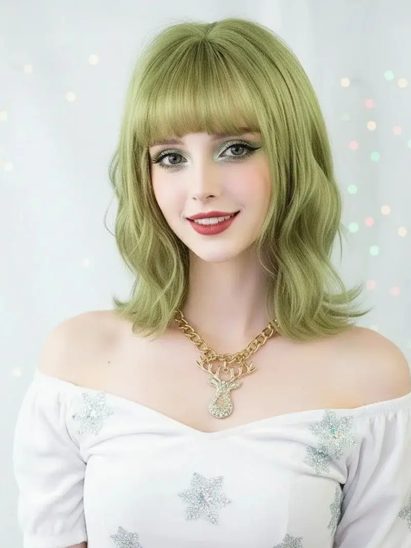 

MSIWIGS Зеленый короткий парик Бобо с челкой для женщин, повседневная вечеринка, ролевые игры, Лолита, синтетическое термостойкое волокно