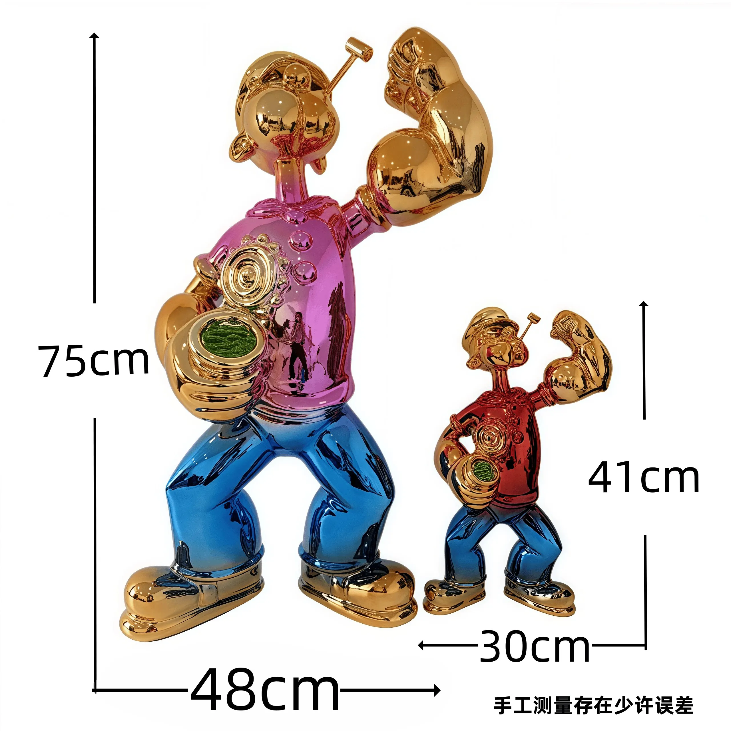 Popeye Resin Electroplated Soft Decoration, Cartoon Character Model Ornament, Creative Photo Prop
