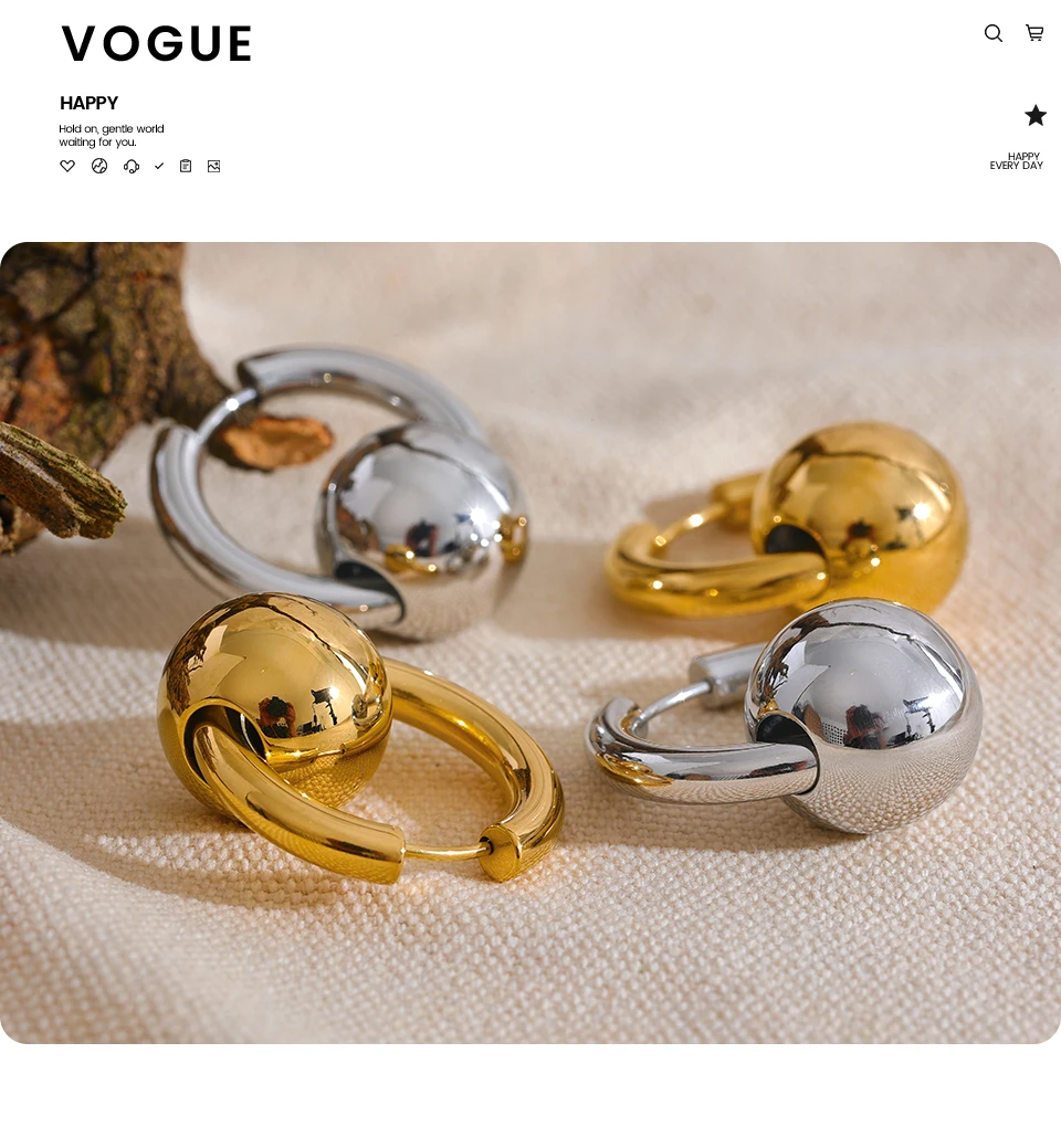 Yhpup 316l Edelstahl Metall Runde Kugel Creolen Wasserdicht 18K Gold PVD Überzogene Textur Mode Charme Schmuck Frauen neue – Detail 10