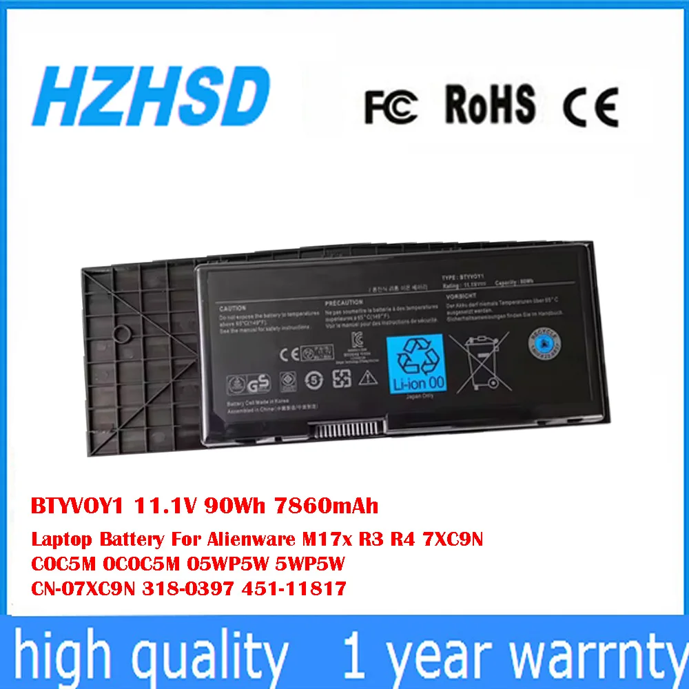 

BTYVOY1 11.1V 90Wh 7860mAh Laptop Battery For Alienware M17x R3 R4 7XC9N C0C5M 0C0C5M 05WP5W 5WP5W CN-07XC9N 318-0397 451-11817