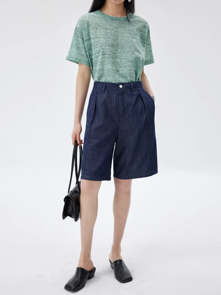 

High Waist Thin Denim orts Women's Summer Blue White Striped mat High Quali BLANK LABEL Straight Leg Five-Quarter ...