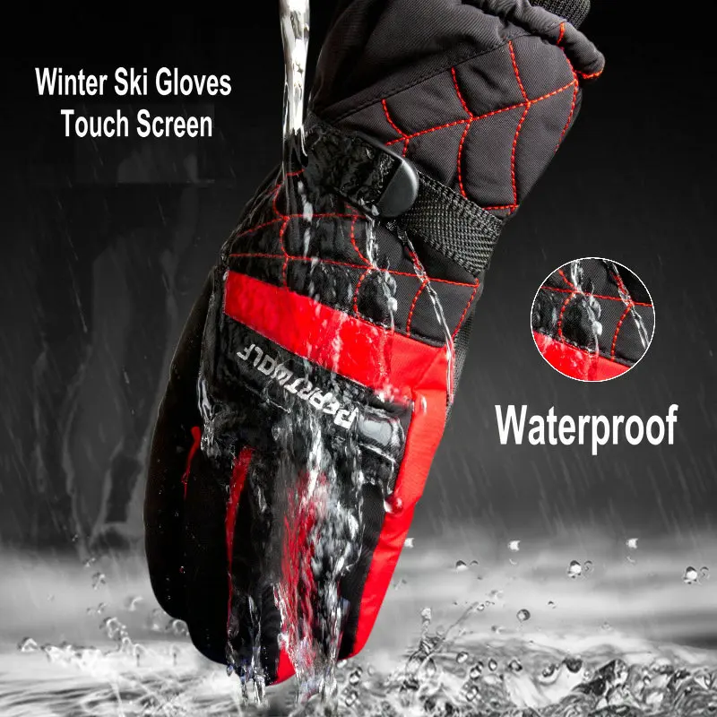 1Pair Winter Ski Gloves Touch Sensitive Screen Mountain Skiing Snowmobile Warm Thicken Waterproof Snowboard Women Men Ridding