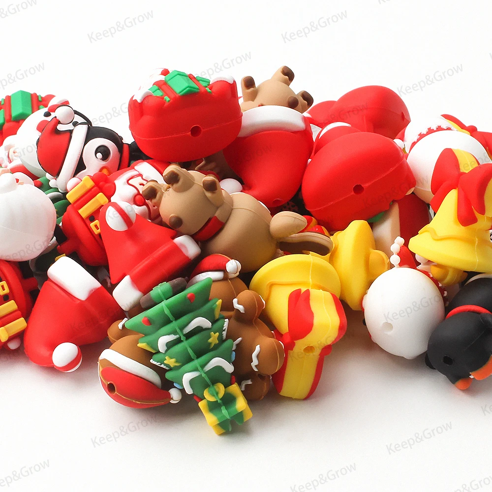 5/20/50 قطعة عيد الميلاد موضوع ثلاثية الأبعاد سيليكون الخرز ثلج شجرة عيد الميلاد سانتا كلوز الأيائل الزنجبيل رجل البؤري الخرز صنع المجوهرات #3