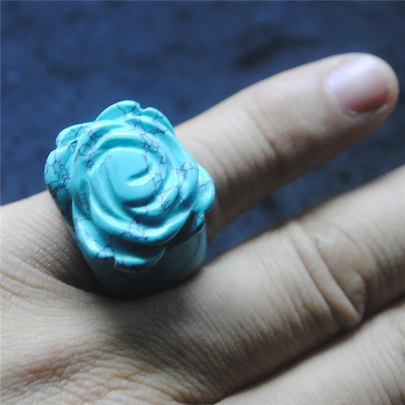 1PC New Men Finger Rings Natural Gemstone Turquoise Jade Material Hole Diameter 15MM, 20MM Good For Your Party Wearing