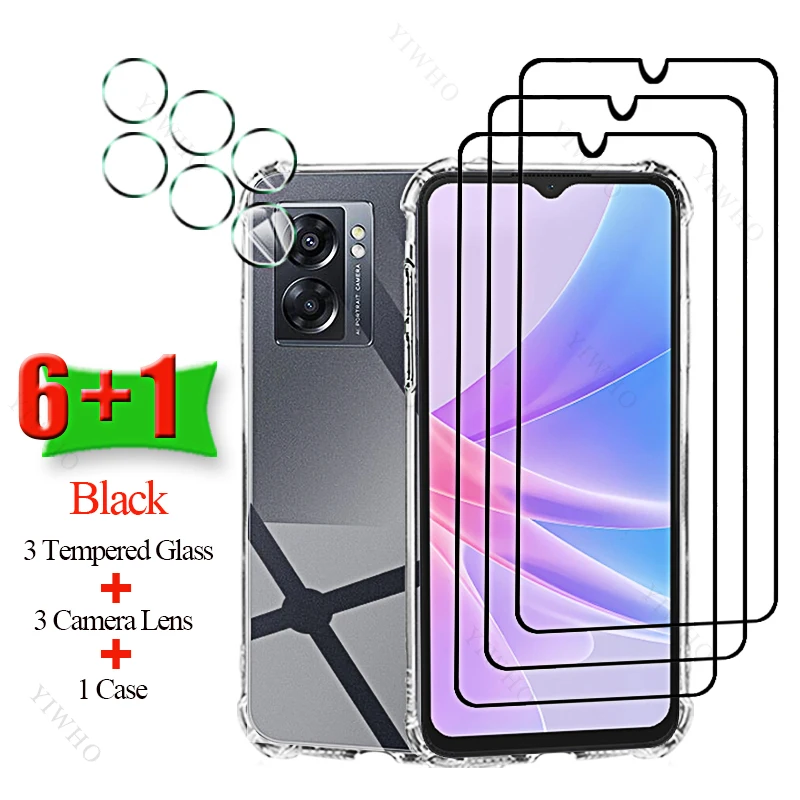 6+1 Tempered Glass Screen Protectors for Oppo A56s Soft Silicone Case Camera Covers for Oppo A 56s 56S 6.56