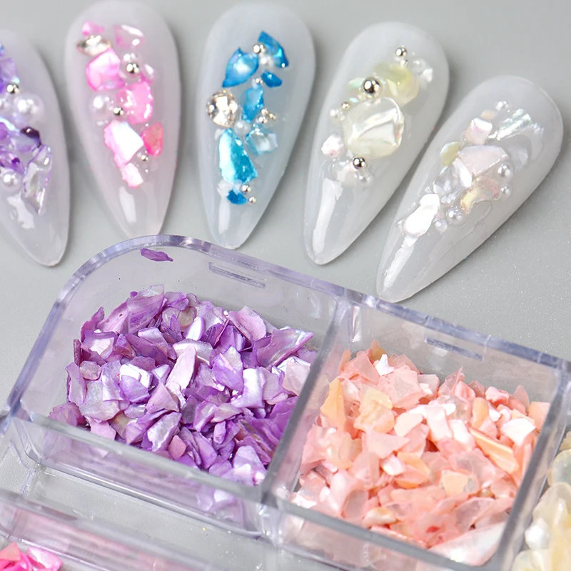 Pearlescent Abalone Shell Nail Glitter Flakes 3D Colorful Irregular Fragments  Stone Nail Art Decoration DIY Summer Manicure