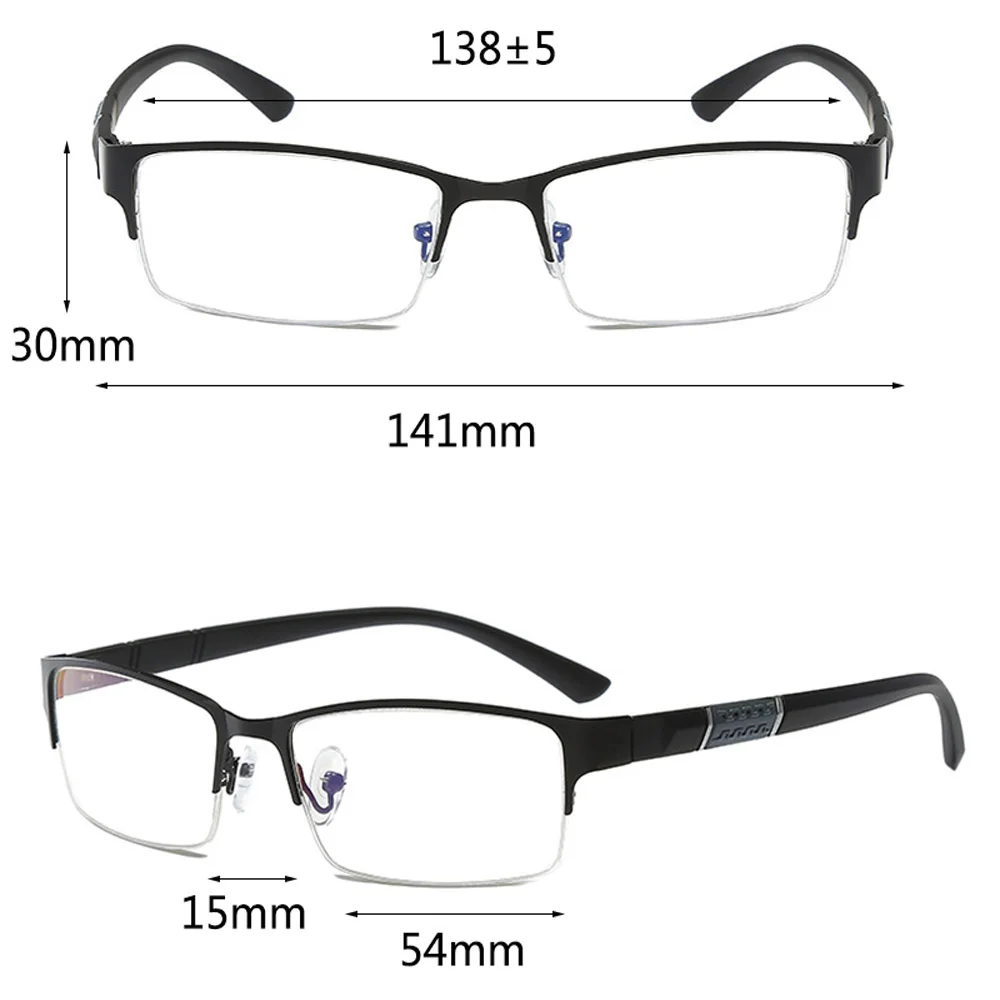 0 To - 600 Reading Glasses High Quality Radiation Proof Flat Anti Blue Light Glasses Men's Half Frame Business Myopia Glasses